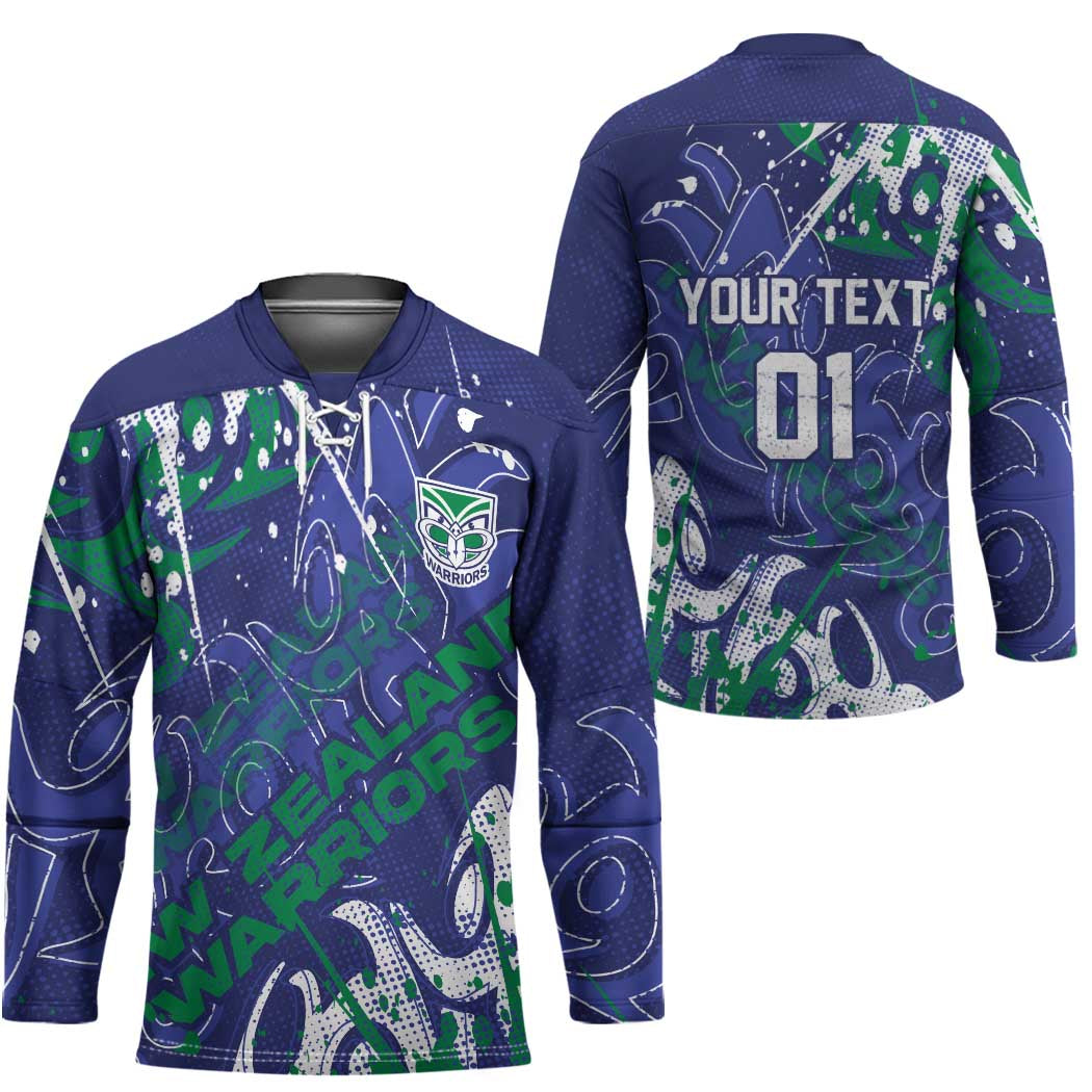 Personalized New Zealand Warriors Rugby Hockey Jersey Urban Street Graffiti Style - Distressed Splatter Elements