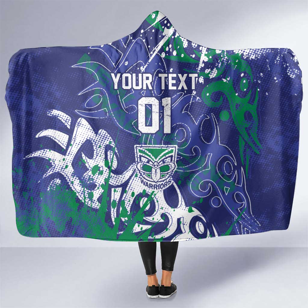 Personalized New Zealand Warriors Rugby Hooded Blanket Urban Street Graffiti Style - Distressed Splatter Elements