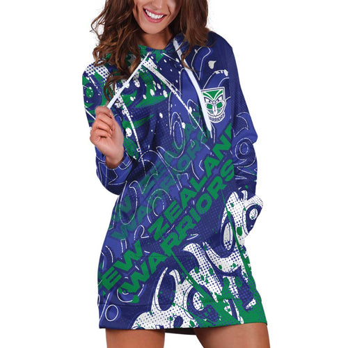 Personalized New Zealand Warriors Rugby Hoodie Dress Urban Street Graffiti Style - Distressed Splatter Elements
