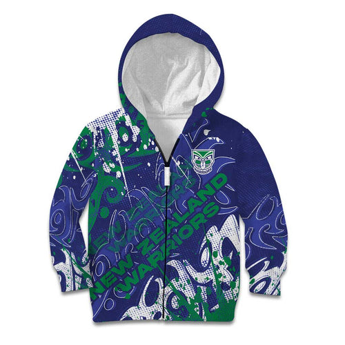 Personalized New Zealand Warriors Rugby Kid Hoodie Urban Street Graffiti Style - Distressed Splatter Elements