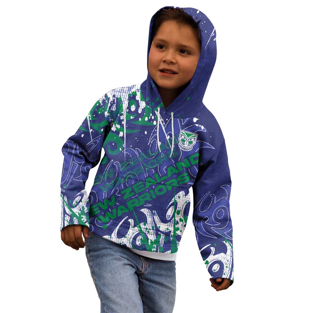 Personalized New Zealand Warriors Rugby Kid Hoodie Urban Street Graffiti Style - Distressed Splatter Elements