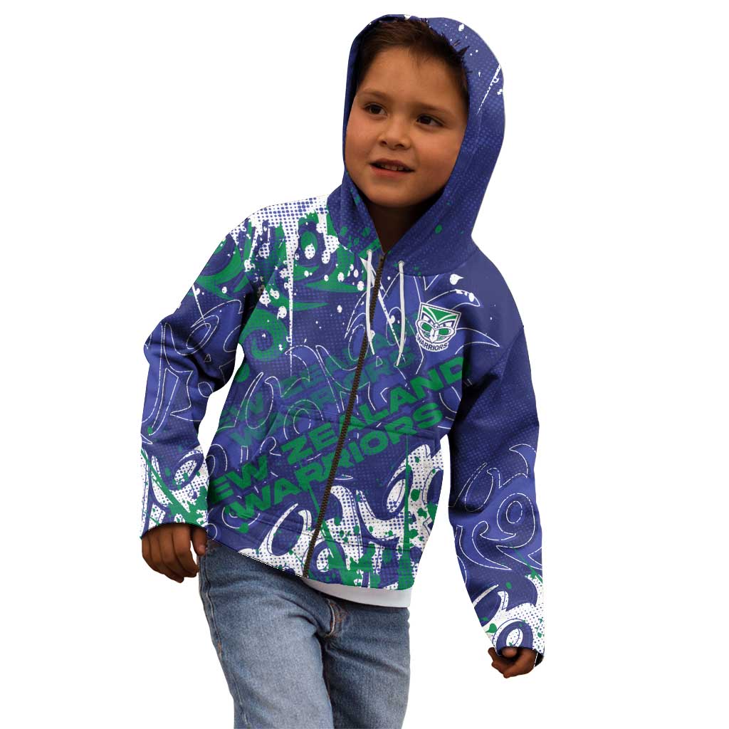 Personalized New Zealand Warriors Rugby Kid Hoodie Urban Street Graffiti Style - Distressed Splatter Elements