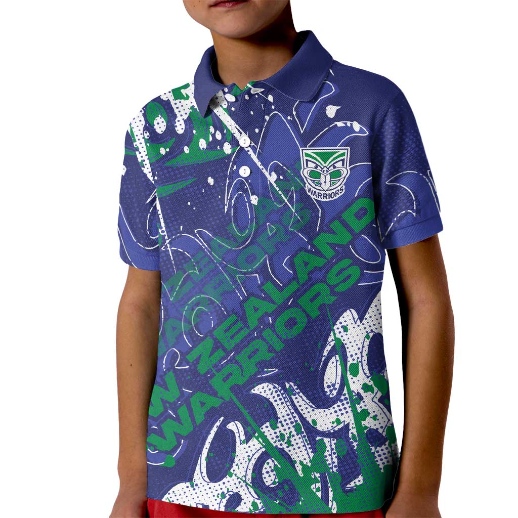 Personalized New Zealand Warriors Rugby Kid Polo Shirt Urban Street Graffiti Style - Distressed Splatter Elements