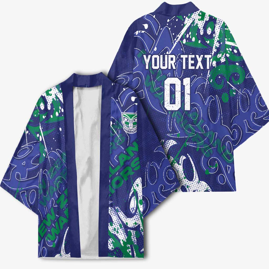 Personalized New Zealand Warriors Rugby Kimono Urban Street Graffiti Style - Distressed Splatter Elements