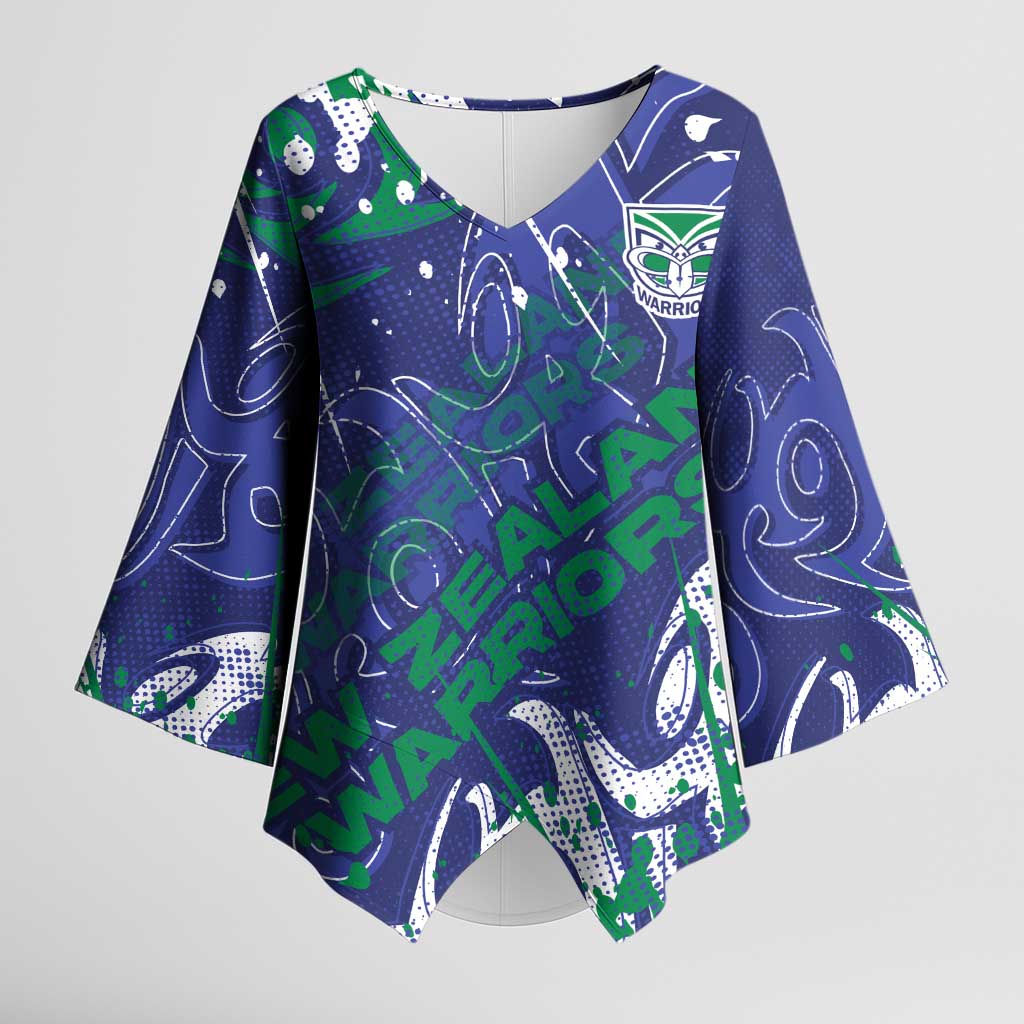 Personalized New Zealand Warriors Rugby Kimono Sleeve Blouse Urban Street Graffiti Style - Distressed Splatter Elements