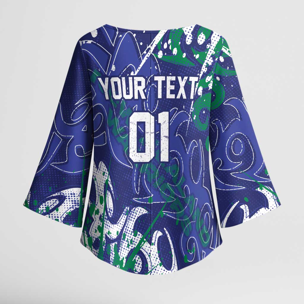 Personalized New Zealand Warriors Rugby Kimono Sleeve Blouse Urban Street Graffiti Style - Distressed Splatter Elements