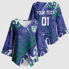 Personalized New Zealand Warriors Rugby Kimono Sleeve Blouse Urban Street Graffiti Style - Distressed Splatter Elements