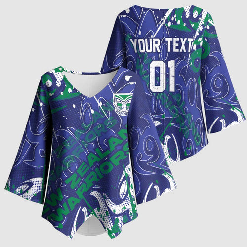 Personalized New Zealand Warriors Rugby Kimono Sleeve Blouse Urban Street Graffiti Style - Distressed Splatter Elements