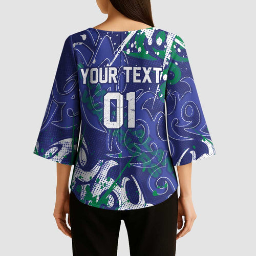 Personalized New Zealand Warriors Rugby Kimono Sleeve Blouse Urban Street Graffiti Style - Distressed Splatter Elements