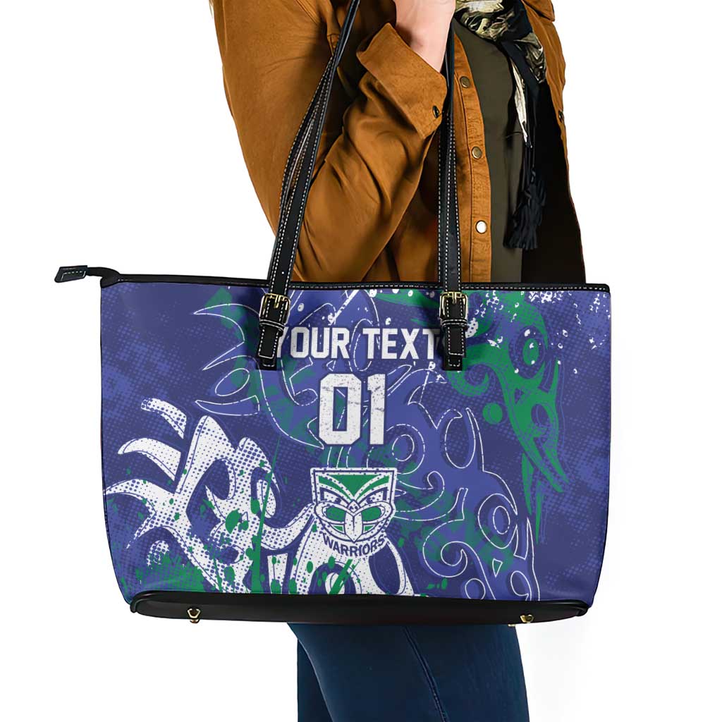 Personalized New Zealand Warriors Rugby Leather Tote Bag Urban Street Graffiti Style - Distressed Splatter Elements