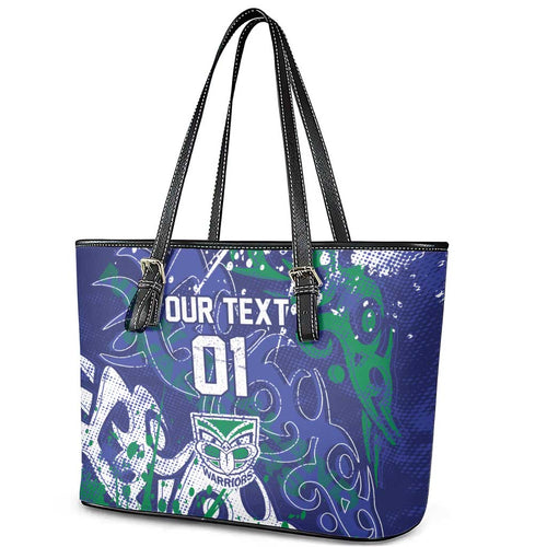 Personalized New Zealand Warriors Rugby Leather Tote Bag Urban Street Graffiti Style - Distressed Splatter Elements