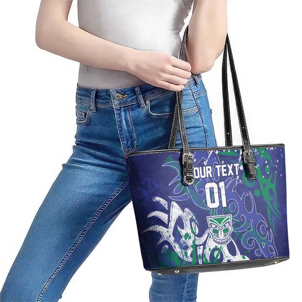 Personalized New Zealand Warriors Rugby Leather Tote Bag Urban Street Graffiti Style - Distressed Splatter Elements