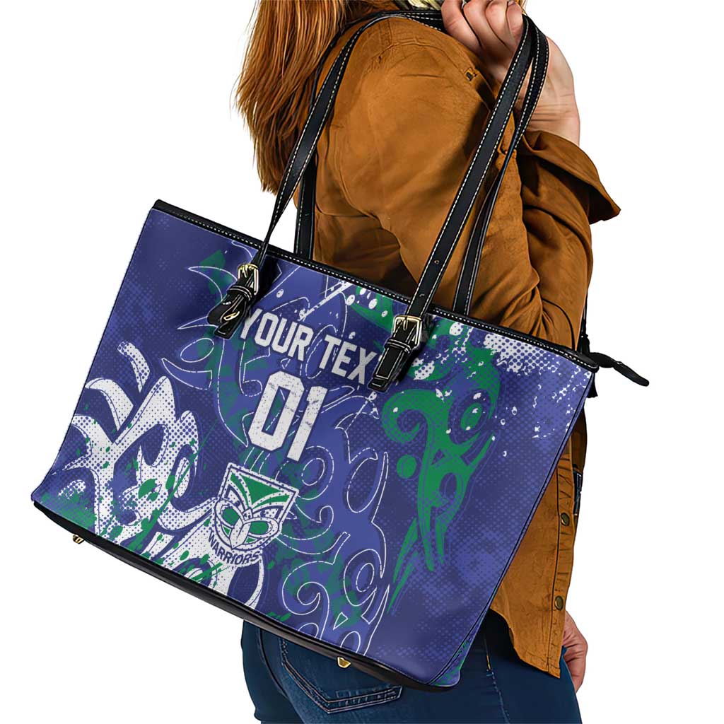Personalized New Zealand Warriors Rugby Leather Tote Bag Urban Street Graffiti Style - Distressed Splatter Elements