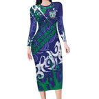 Personalized New Zealand Warriors Rugby Long Sleeve Bodycon Dress Urban Street Graffiti Style - Distressed Splatter Elements