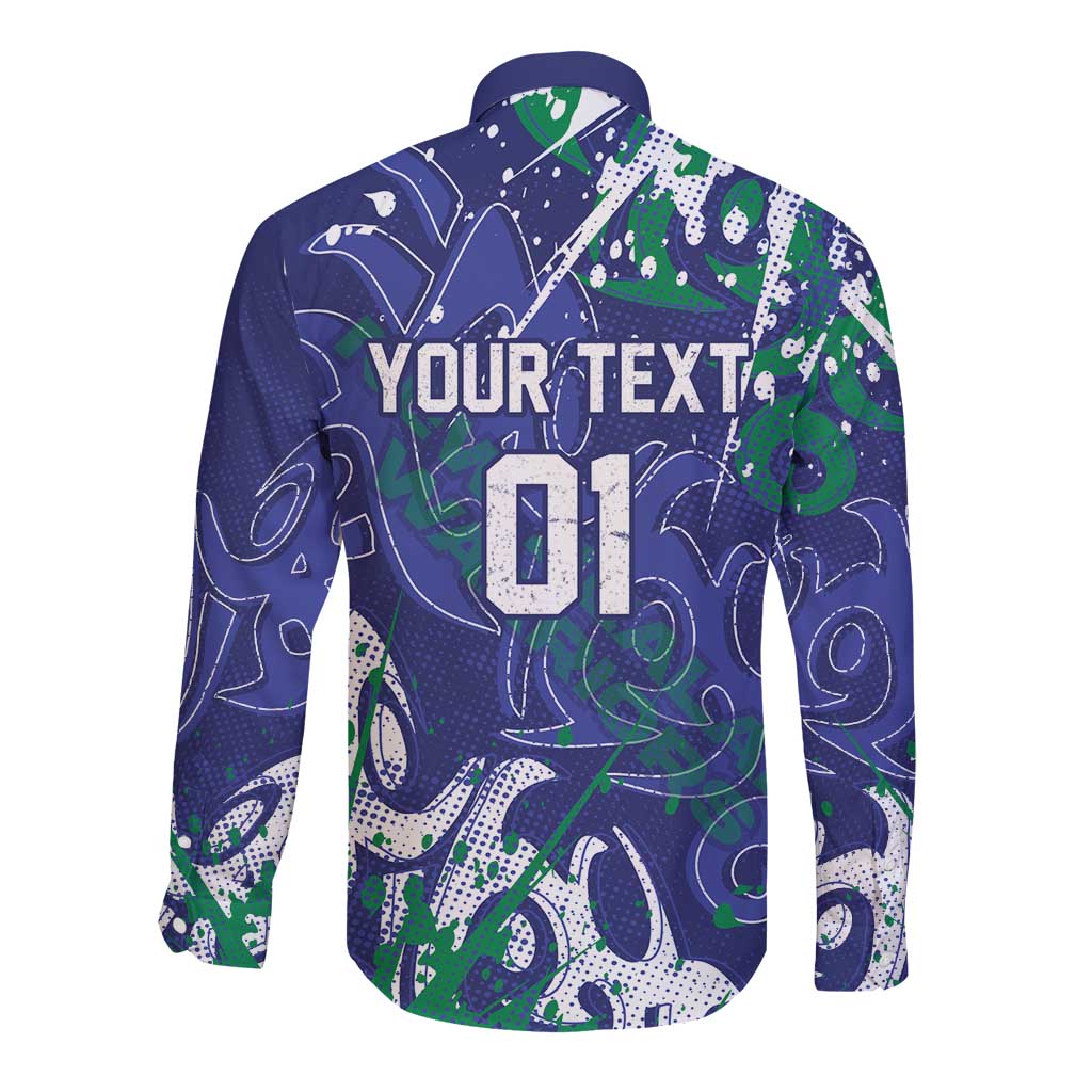 Personalized New Zealand Warriors Rugby Long Sleeve Button Shirt Urban Street Graffiti Style - Distressed Splatter Elements