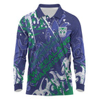 Personalized New Zealand Warriors Rugby Long Sleeve Polo Shirt Urban Street Graffiti Style - Distressed Splatter Elements