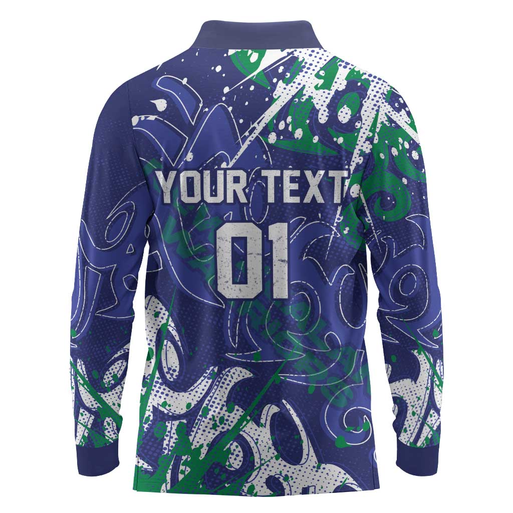 Personalized New Zealand Warriors Rugby Long Sleeve Polo Shirt Urban Street Graffiti Style - Distressed Splatter Elements