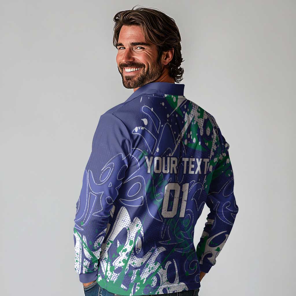 Personalized New Zealand Warriors Rugby Long Sleeve Polo Shirt Urban Street Graffiti Style - Distressed Splatter Elements