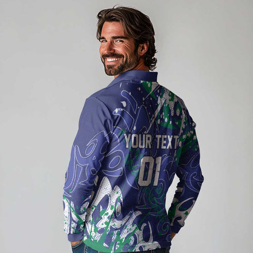 Personalized New Zealand Warriors Rugby Long Sleeve Polo Shirt Urban Street Graffiti Style - Distressed Splatter Elements
