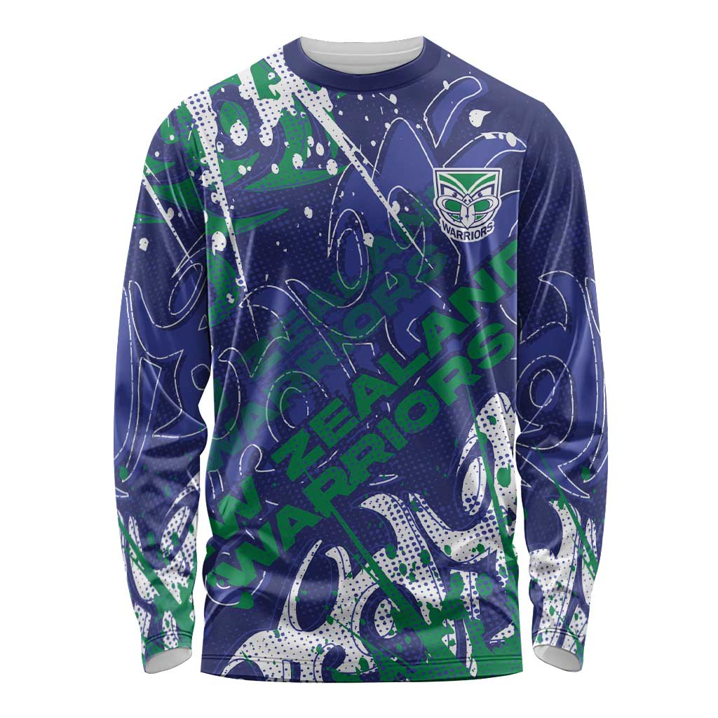 Personalized New Zealand Warriors Rugby Long Sleeve Shirt Urban Street Graffiti Style - Distressed Splatter Elements