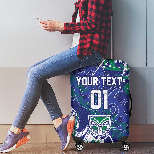 Personalized New Zealand Warriors Rugby Luggage Cover Urban Street Graffiti Style - Distressed Splatter Elements