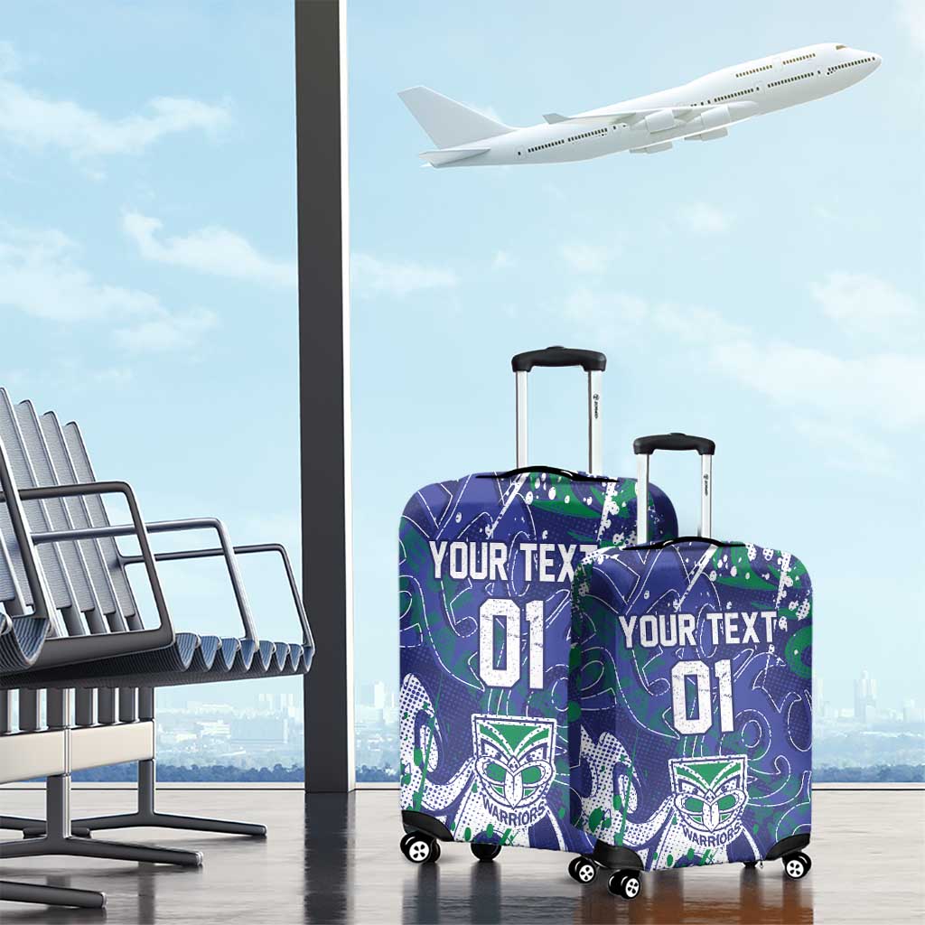 Personalized New Zealand Warriors Rugby Luggage Cover Urban Street Graffiti Style - Distressed Splatter Elements