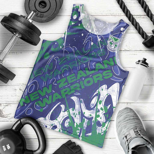 Personalized New Zealand Warriors Rugby Men Tank Top Urban Street Graffiti Style - Distressed Splatter Elements