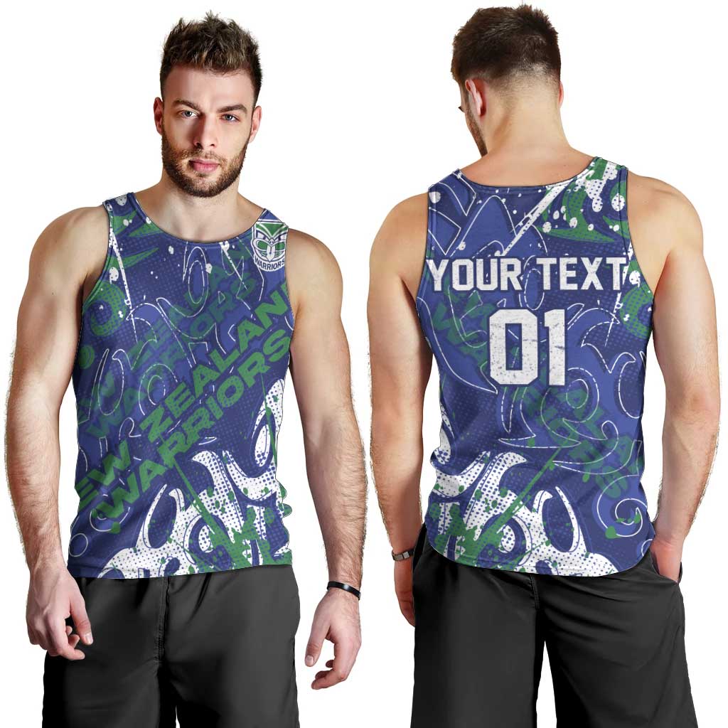 Personalized New Zealand Warriors Rugby Men Tank Top Urban Street Graffiti Style - Distressed Splatter Elements