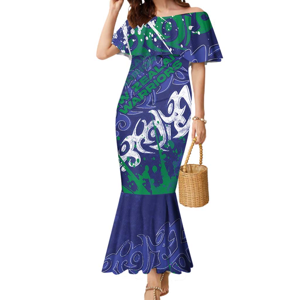 Personalized New Zealand Warriors Rugby Mermaid Dress Urban Street Graffiti Style - Distressed Splatter Elements