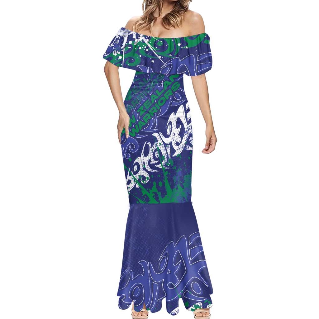Personalized New Zealand Warriors Rugby Mermaid Dress Urban Street Graffiti Style - Distressed Splatter Elements