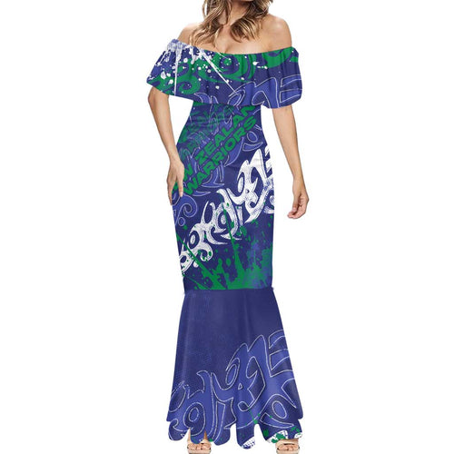 Personalized New Zealand Warriors Rugby Mermaid Dress Urban Street Graffiti Style - Distressed Splatter Elements