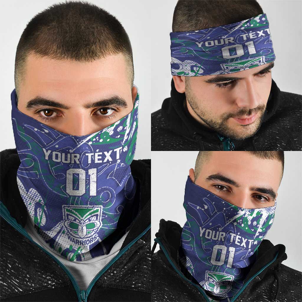 Personalized New Zealand Warriors Rugby Neck Gaiter Urban Street Graffiti Style - Distressed Splatter Elements
