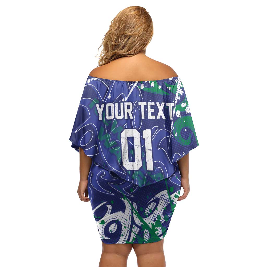 Personalized New Zealand Warriors Rugby Off Shoulder Short Dress Urban Street Graffiti Style - Distressed Splatter Elements