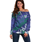 Personalized New Zealand Warriors Rugby Off Shoulder Sweater Urban Street Graffiti Style - Distressed Splatter Elements