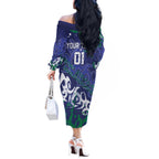Personalized New Zealand Warriors Rugby Off The Shoulder Long Sleeve Dress Urban Street Graffiti Style - Distressed Splatter Elements