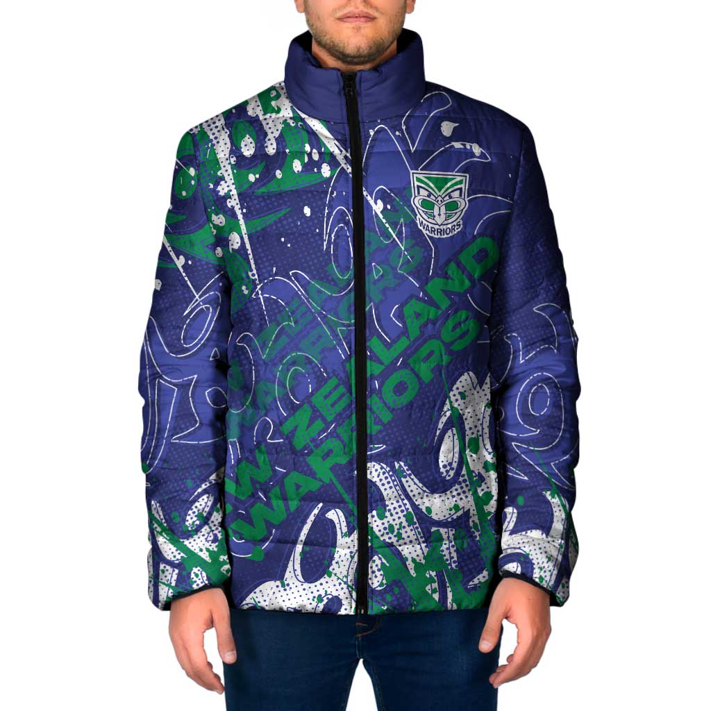 Personalized New Zealand Warriors Rugby Padded Jacket Urban Street Graffiti Style - Distressed Splatter Elements