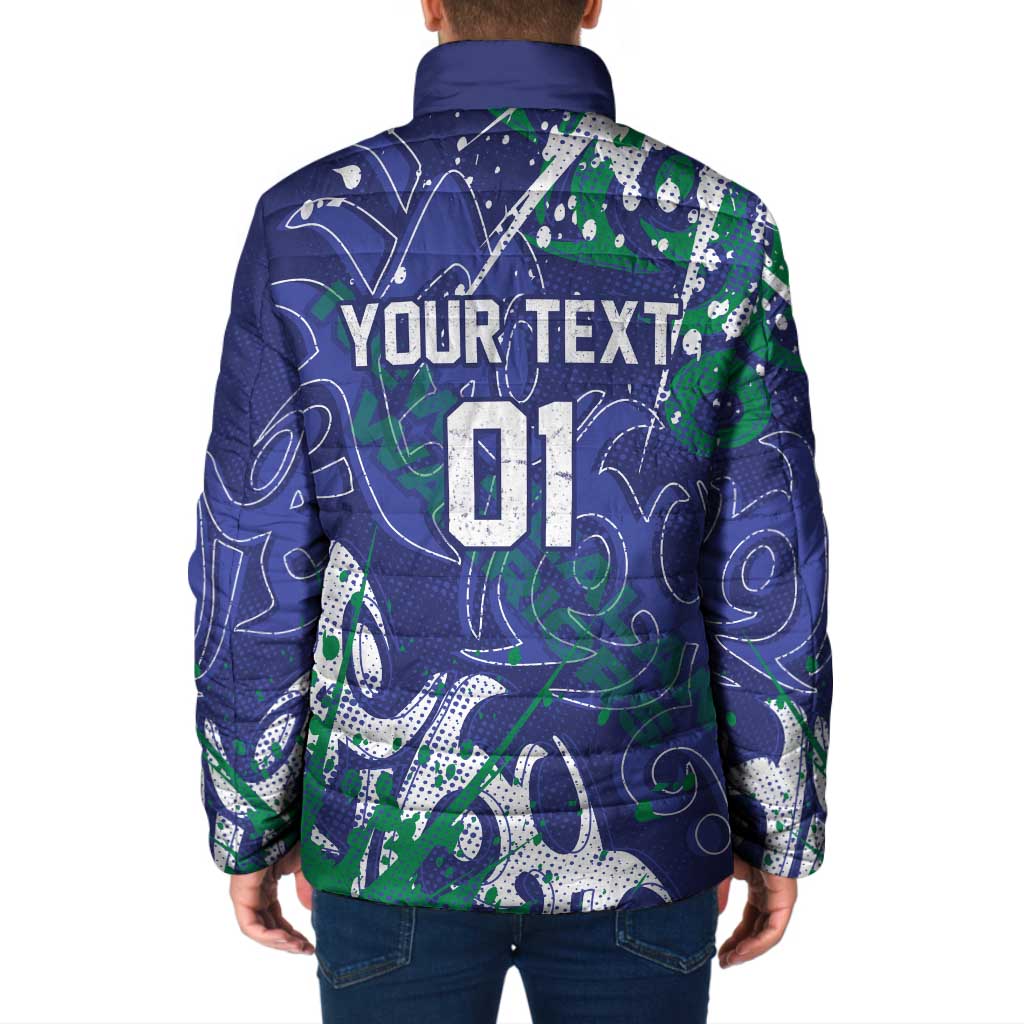Personalized New Zealand Warriors Rugby Padded Jacket Urban Street Graffiti Style - Distressed Splatter Elements