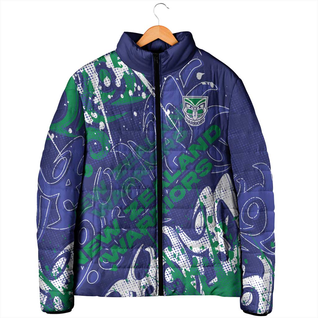 Personalized New Zealand Warriors Rugby Padded Jacket Urban Street Graffiti Style - Distressed Splatter Elements
