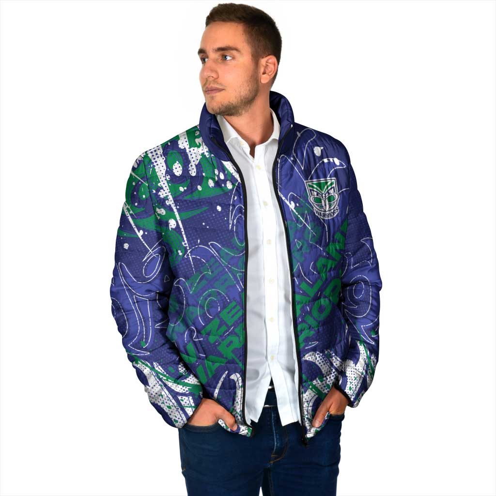 Personalized New Zealand Warriors Rugby Padded Jacket Urban Street Graffiti Style - Distressed Splatter Elements