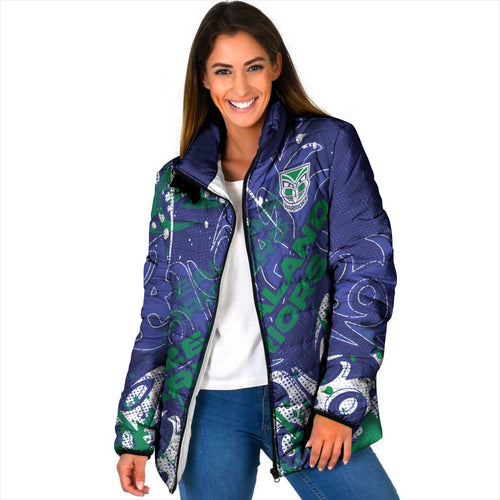 Personalized New Zealand Warriors Rugby Padded Jacket Urban Street Graffiti Style - Distressed Splatter Elements