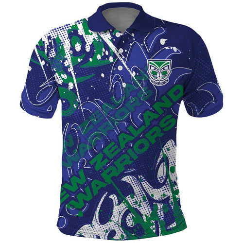 Personalized New Zealand Warriors Rugby Polo Shirt Urban Street Graffiti Style - Distressed Splatter Elements