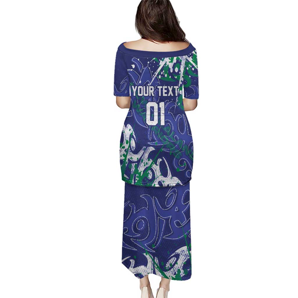 Personalized New Zealand Warriors Rugby Puletasi Urban Street Graffiti Style - Distressed Splatter Elements
