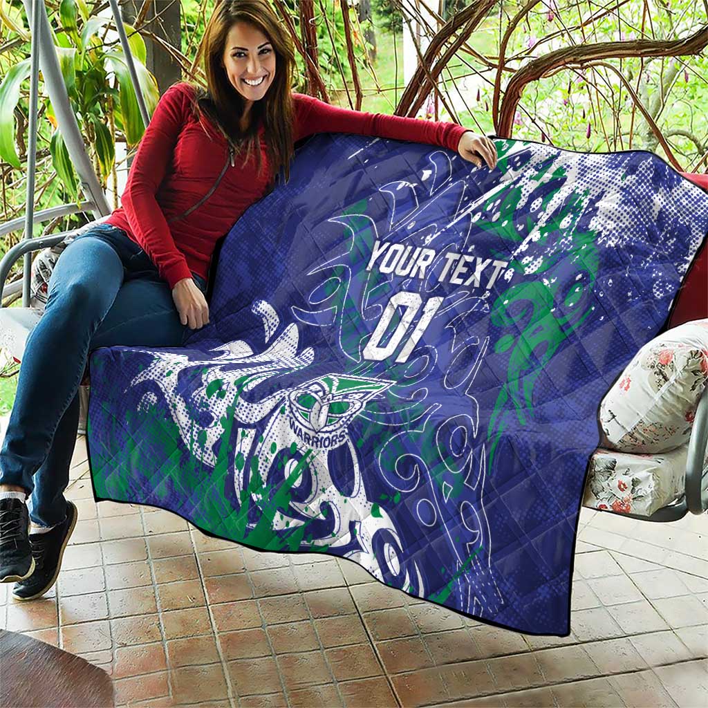 Personalized New Zealand Warriors Rugby Quilt Urban Street Graffiti Style - Distressed Splatter Elements