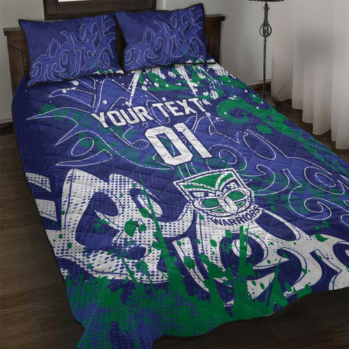 Personalized New Zealand Warriors Rugby Quilt Bed Set Urban Street Graffiti Style - Distressed Splatter Elements