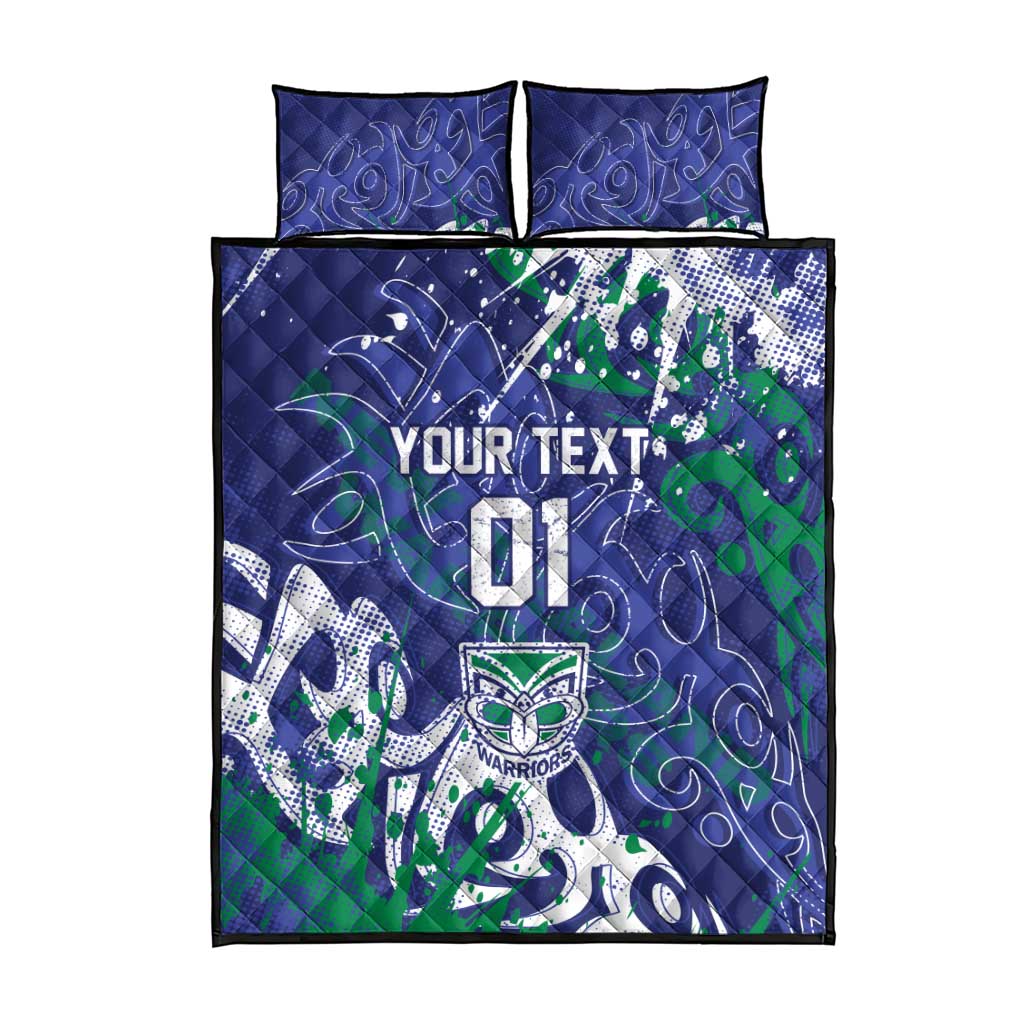 Personalized New Zealand Warriors Rugby Quilt Bed Set Urban Street Graffiti Style - Distressed Splatter Elements