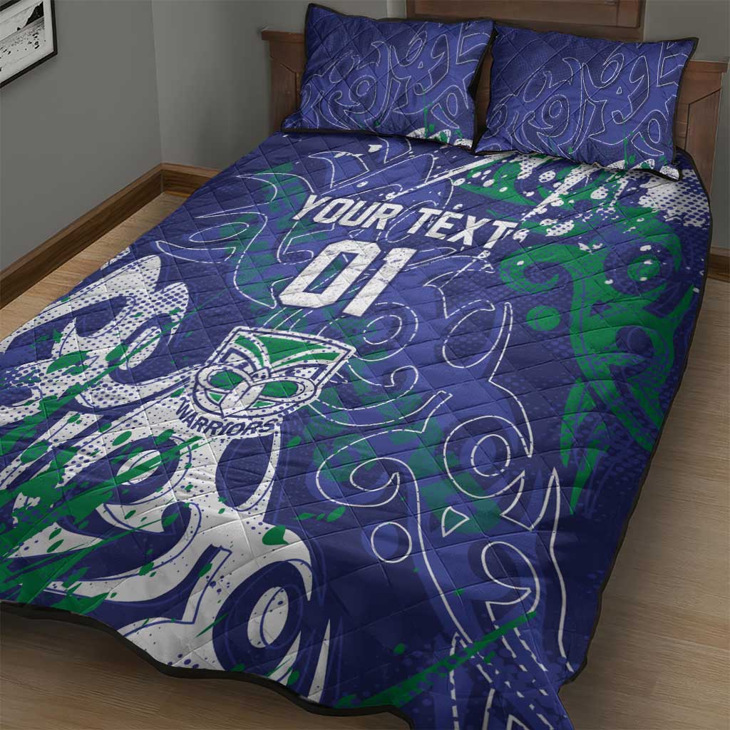 Personalized New Zealand Warriors Rugby Quilt Bed Set Urban Street Graffiti Style - Distressed Splatter Elements