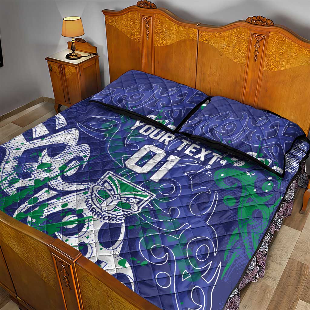 Personalized New Zealand Warriors Rugby Quilt Bed Set Urban Street Graffiti Style - Distressed Splatter Elements