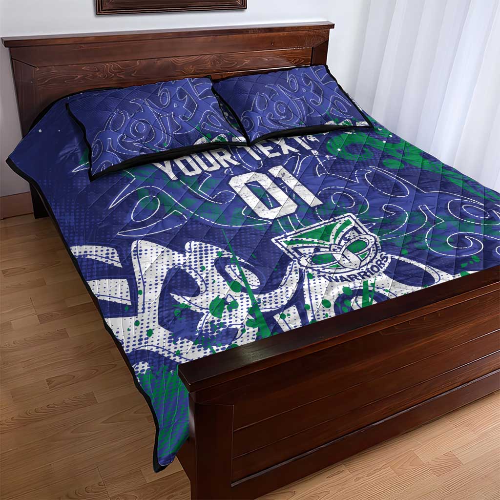 Personalized New Zealand Warriors Rugby Quilt Bed Set Urban Street Graffiti Style - Distressed Splatter Elements
