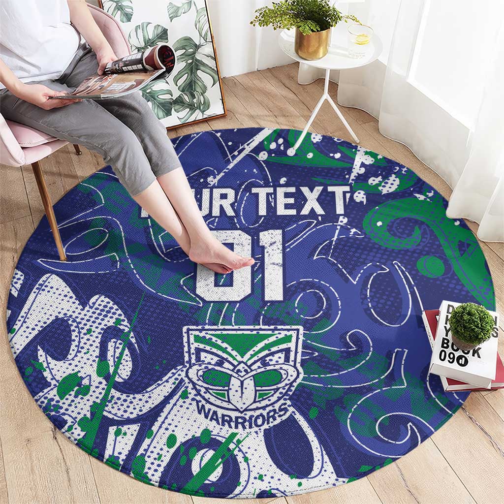 Personalized New Zealand Warriors Rugby Round Carpet Urban Street Graffiti Style - Distressed Splatter Elements