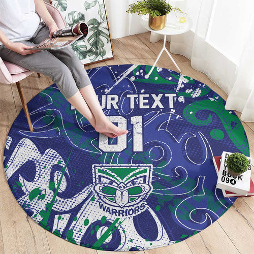 Personalized New Zealand Warriors Rugby Round Carpet Urban Street Graffiti Style - Distressed Splatter Elements